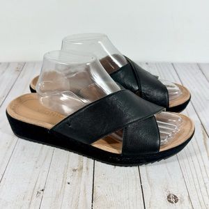 Vionic Hayden Black Leather Cross Strap Slide Sandals 11